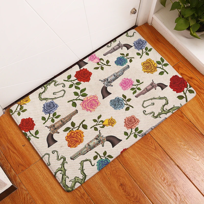 Новые противоскользящие ковры Скелет Цветочный принт коврики Ванная комната пол