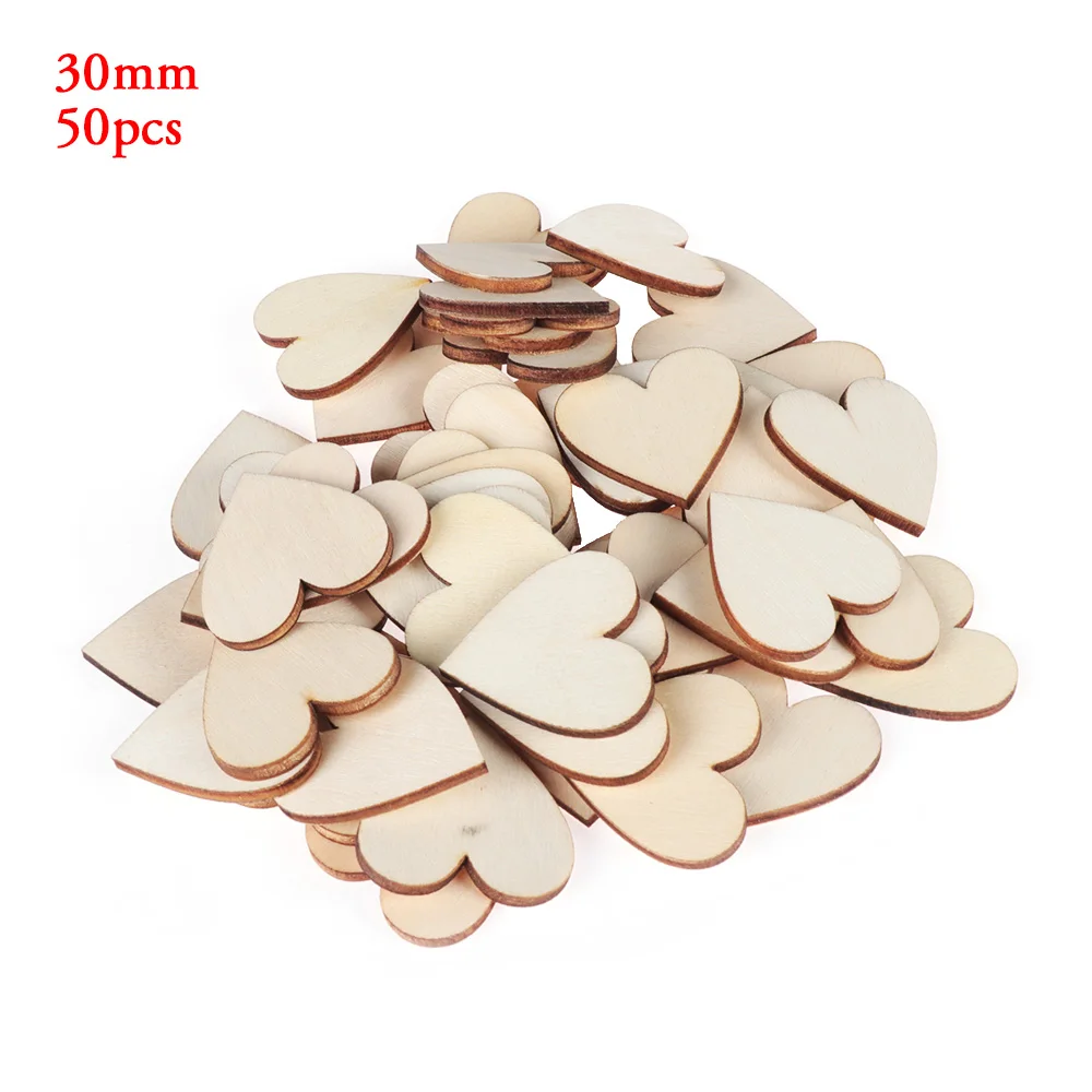 30mm 50pcs 50/100 шт. пустой сердце деревянные ломтики диски дерево с принтом «сердце», «Любовь необработанные натуральные поделки своими руками, товары для свадьбы украшения - Цвет: 30mm 50pcs