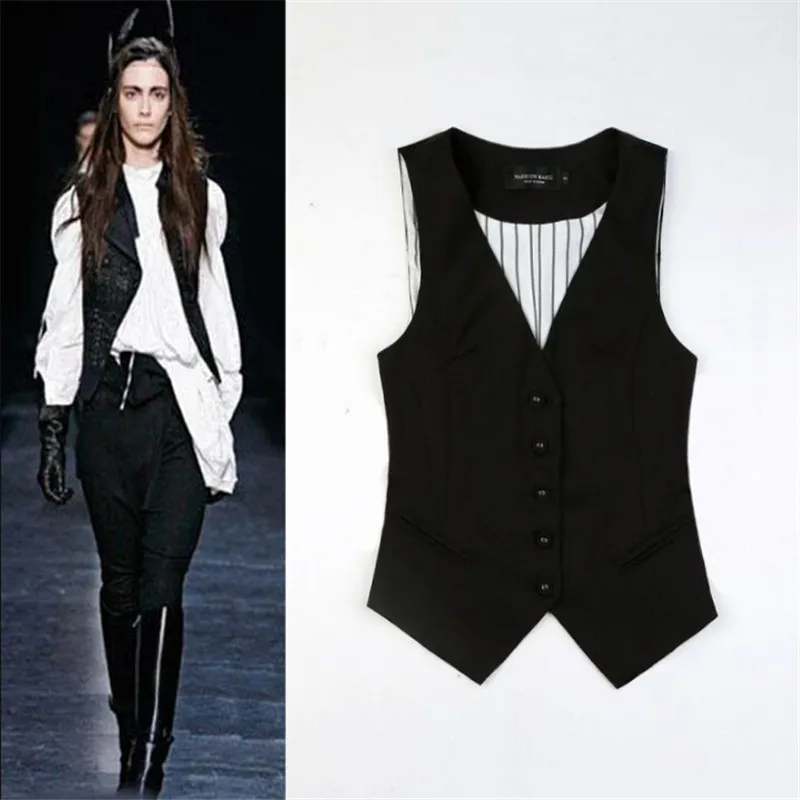 Женский однобортный жилет без рукавов строгий в полоску W91167|vest for women|women vestwoman vest