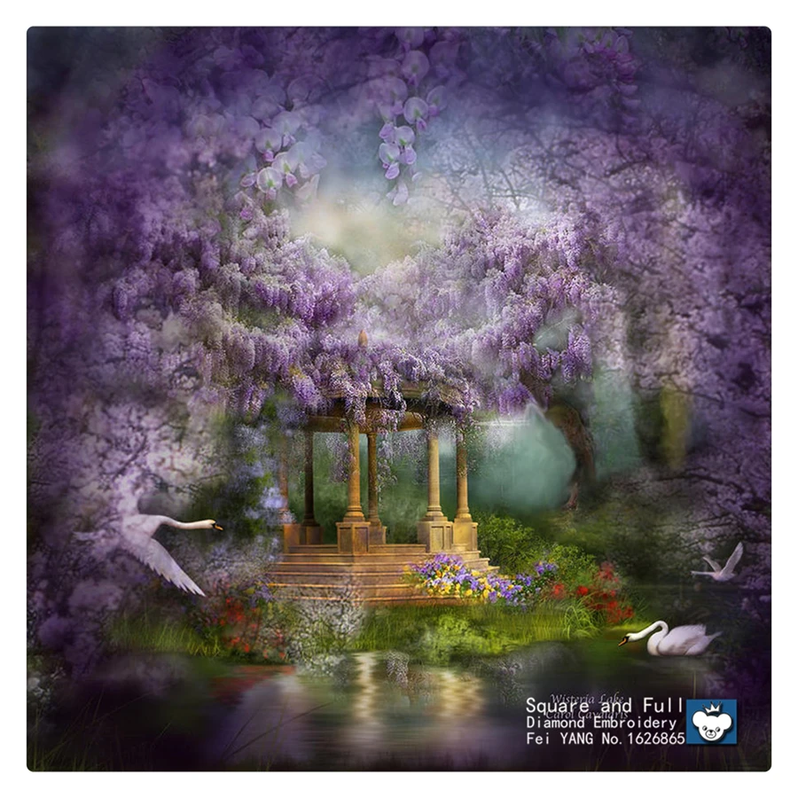 Lakeside лебеди красивая Глициния алмазная вышивка пейзаж живопись лебедь картины