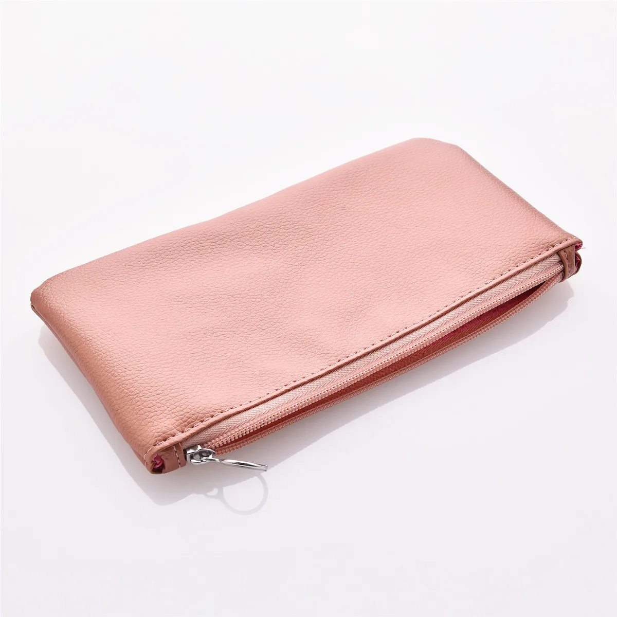 Solid Color PU Leather Purse Pencil Case with Zippered Cosmetic Bag Makeup Bag Coin Money Pouches for Women Travel Party