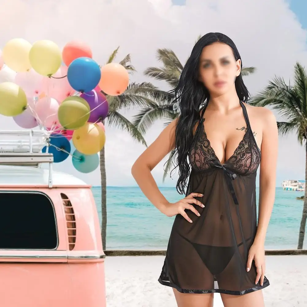 Сексуальное женское нижнее белье черная ночная рубашка с сеткой кружевная