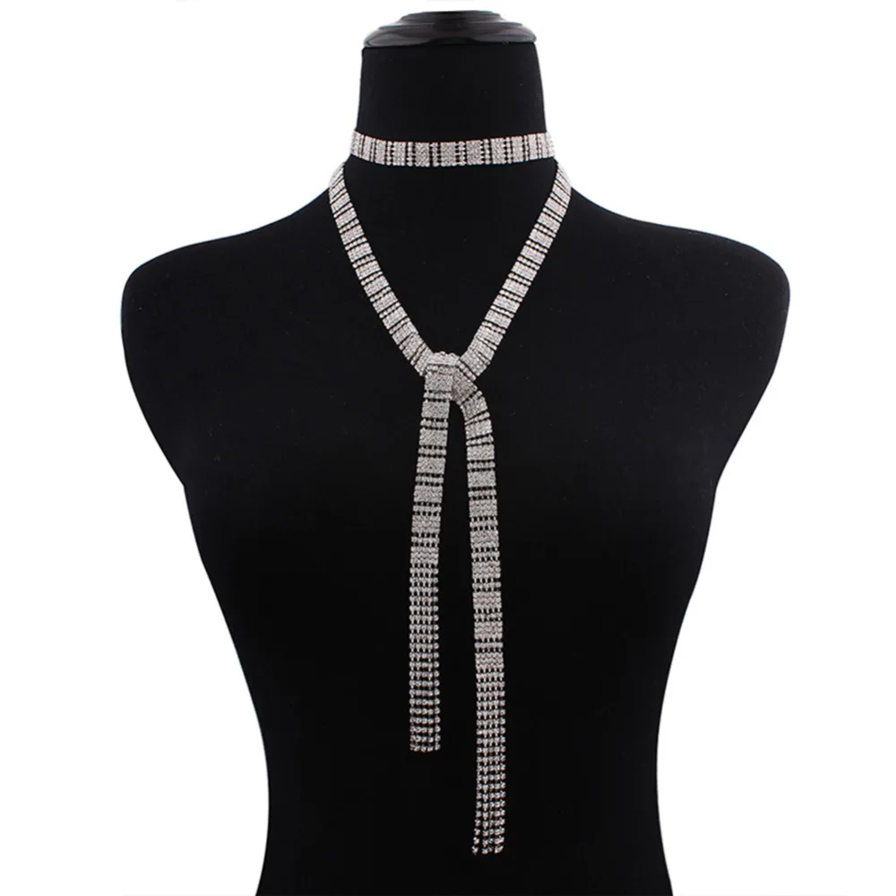 Luxury Full Crystal Choker Collar Necklace Long Tassel Rhinestone Wedding Party Jewelry | Украшения и аксессуары