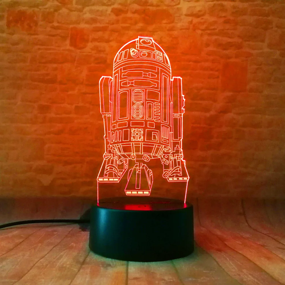 Новинка 3D Звездное видение R2D2 Wars Rocket Ночная лампа USB Touch 7 цветов градиентное