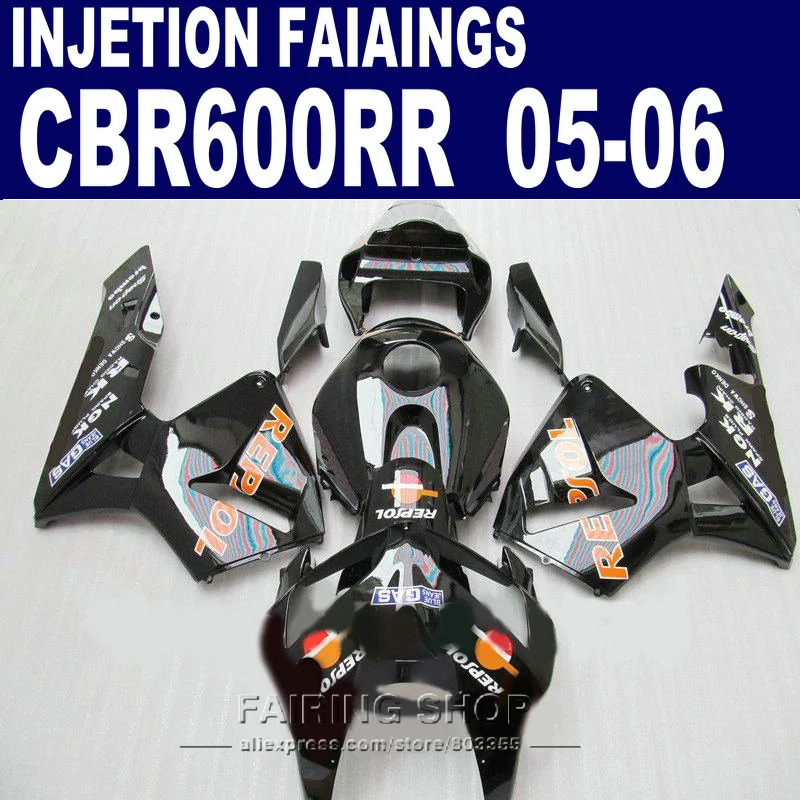 Для литья под давлением Honda Обтекатели CBR600RR 2005 2006 (черный репсол) cbr 600rr 05 06