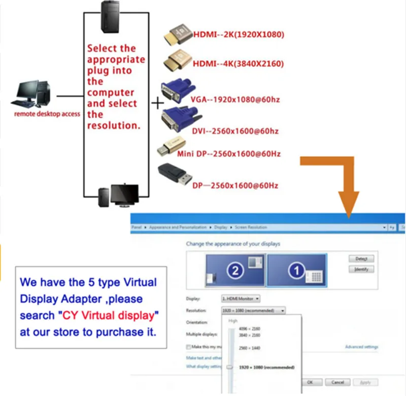 

Virtual Display Adapter VGA RGB Monitor Dummy Plug Headless Ghost Display Emulator 1920x1080p@60Hz