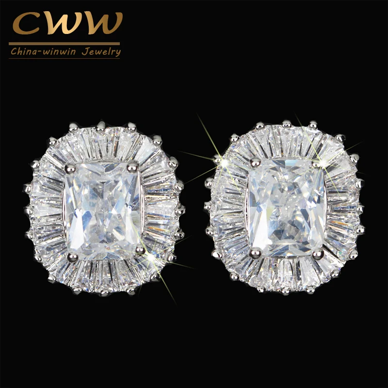 

CWWZircons Brand 2021 Women New Fashion Jewelry Big Square Cubic Zirconia Stud Earrings For OL Style Accessories CZ080
