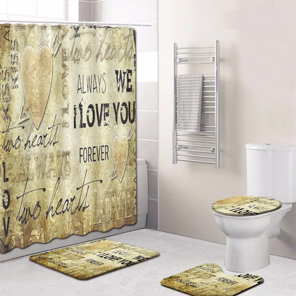 Душевые шторы в форме сердца коврики для ванной набор 4 шт./компл.