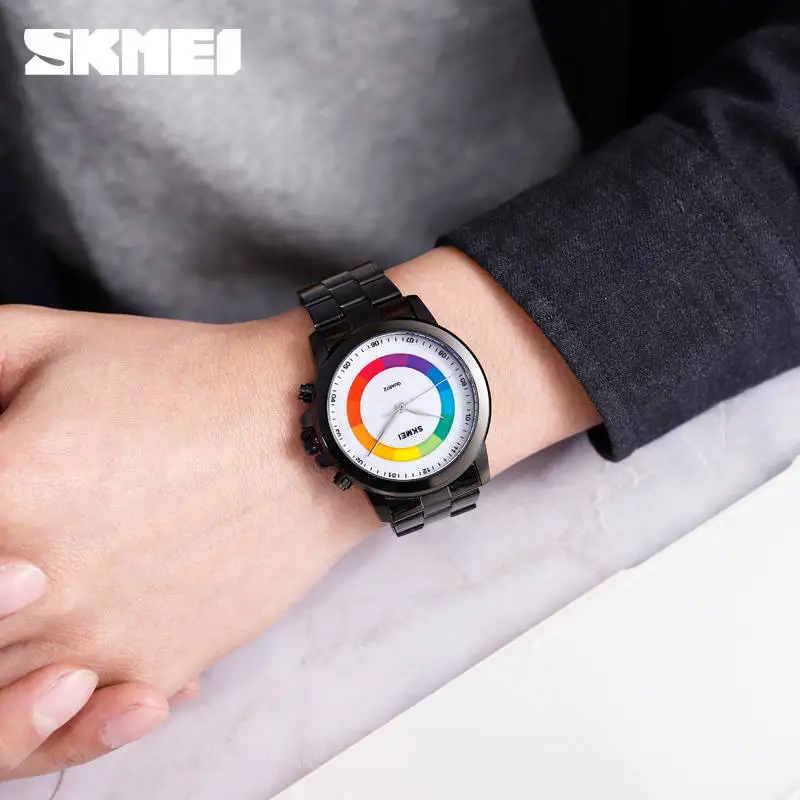 SKMEI светящиеся мужские часы новые концептуальные кварцевые из нержавеющей стали