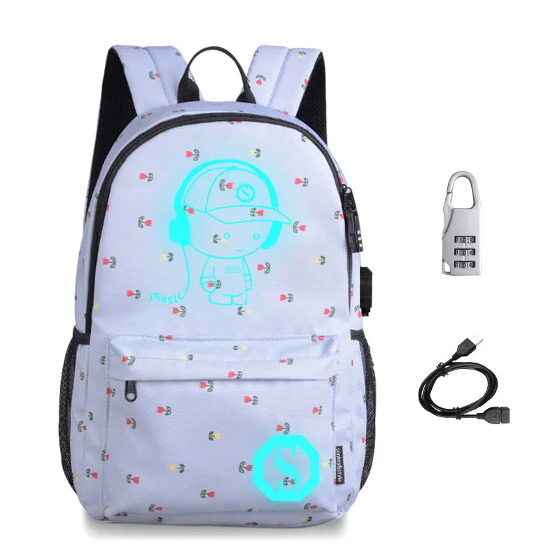 

[Do Drop Shipping] Quality Luminous Animation School Bags for Girls Teenager Students Backpacks with USB charger+Anti-theft Lock