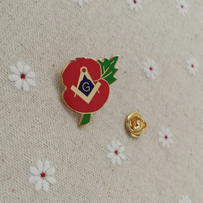 

10pcs wholesale Lapel Pin Badge With G Flower pin badge Freemason Masonic Crested Hard Enamel brooches masonry butterfly clutch