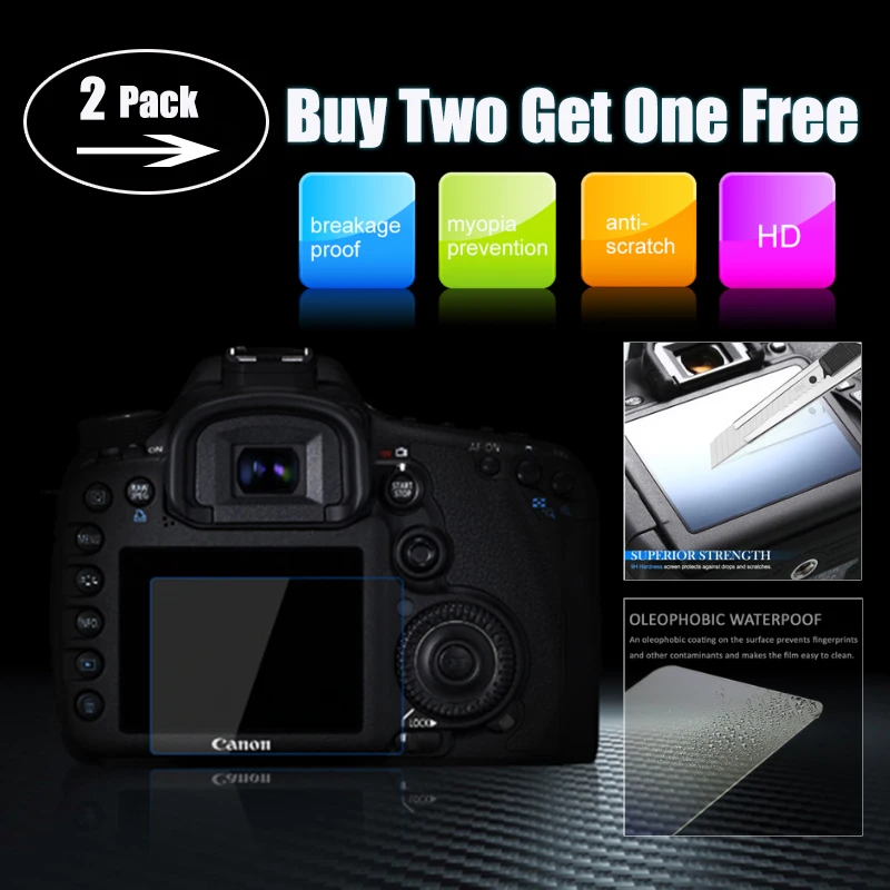 

2 Pack Original 9H Tempered Glass LCD Screen Protector For Canon 700D 750D 80D 760D 800D 80D 3INCH LCD Camera Screen Film