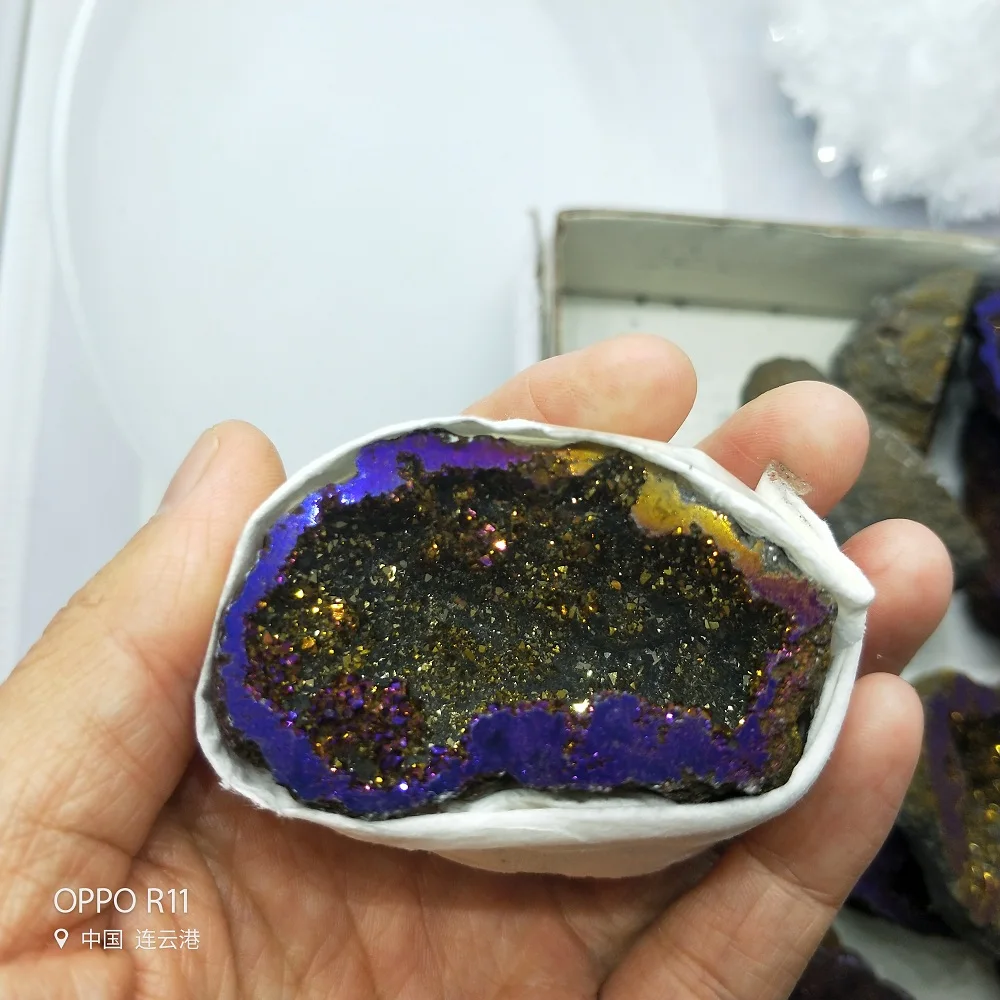 Натуральный кристаллический агат geode гальванизированный кристалл драгоценный