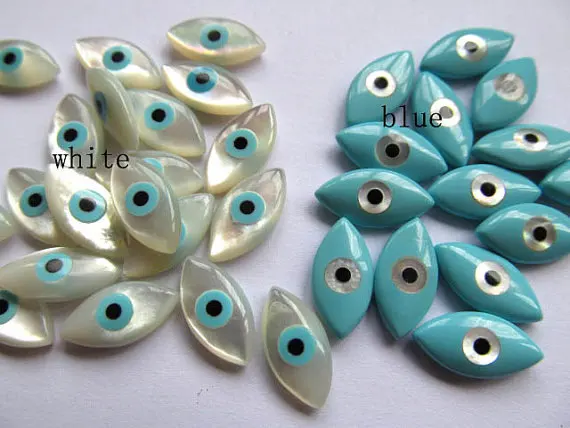 

SALE--25pcs 4x8 5x10 7x14mm Top Quality Genuine MOP Shell mother of pearl Evil Eyes Marquise Blue White Cabochons beads
