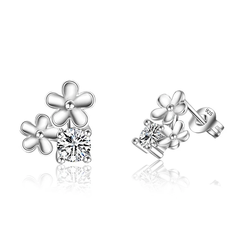 Женские серьги-гвоздики в виде цветка с фианитами | Украшения и аксессуары