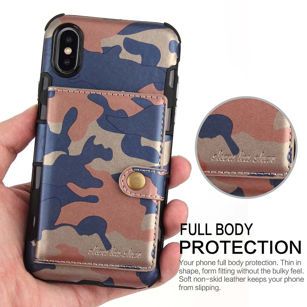 Для iPhone 6 6S 7 8 Plus X 10 кожаный чехол Камуфляж Военный кошелек для samsung Galaxy Note 9 S8 S9