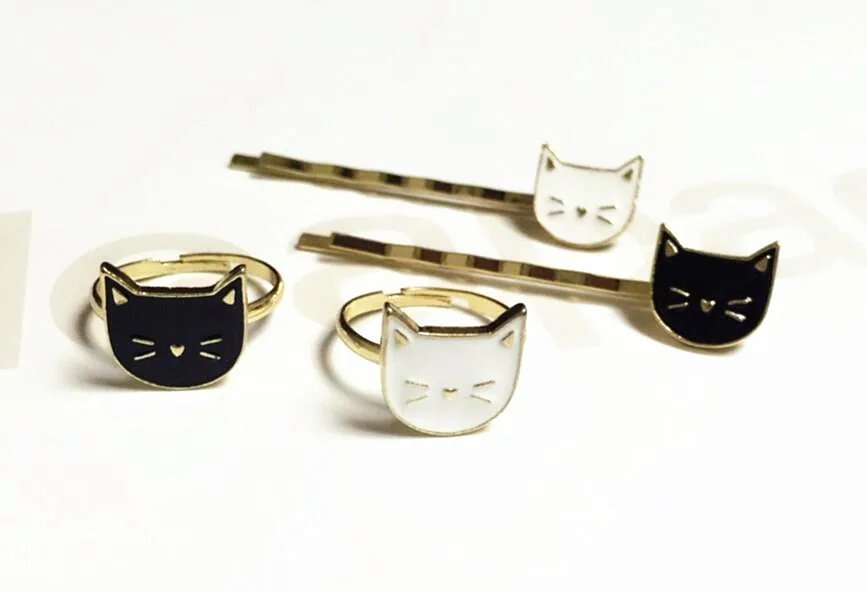 Милые металлические заколки для волос Timlee H072 с изображением белого и черного кота