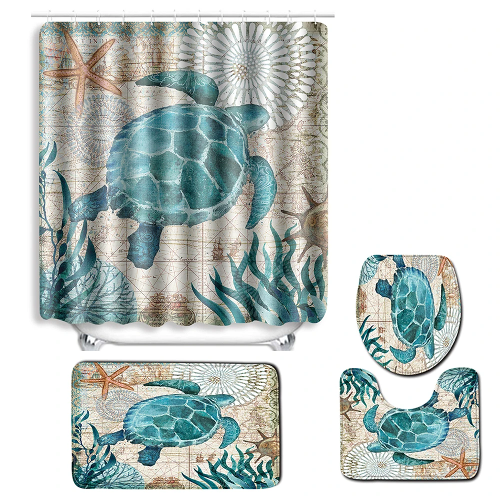 4 шт./компл. с принтом черепашек украшение для ванной комнаты занавеска душа