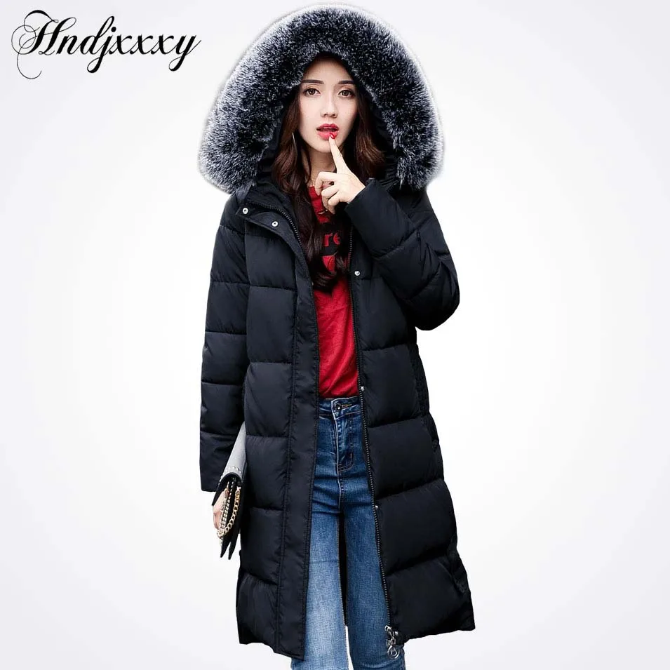 Hndjxxxy Winter Jacket Women 2018 Large Fur Back Print Pattern Coat Casual Outwear | Женская одежда