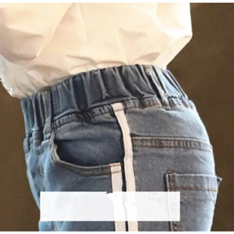 DFXD Teen Girls Jeans Pants 2018 Autumn High Quality Cotton Long Side Stripes Spliced Denim Blue Trousers 3-12Years | Детская одежда и
