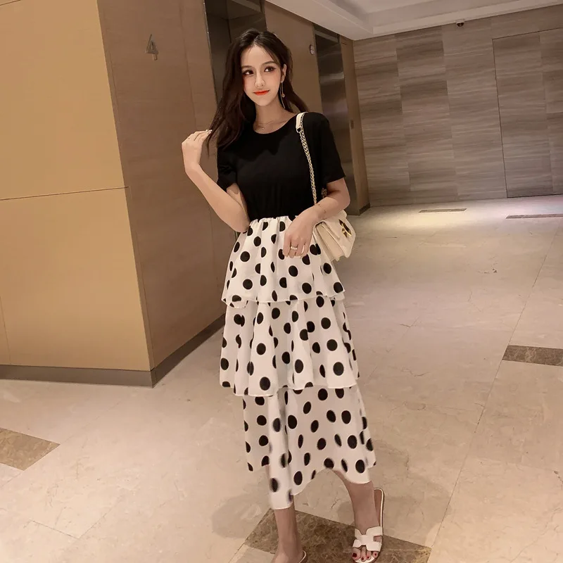 Платье женское шифоновое в горошек Вечернее приталенное винтажное