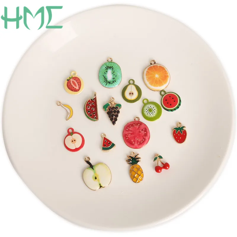 Милые Фрукты Яблоко арбуз вишня эмаль металлические бусины Подвески для DIY
