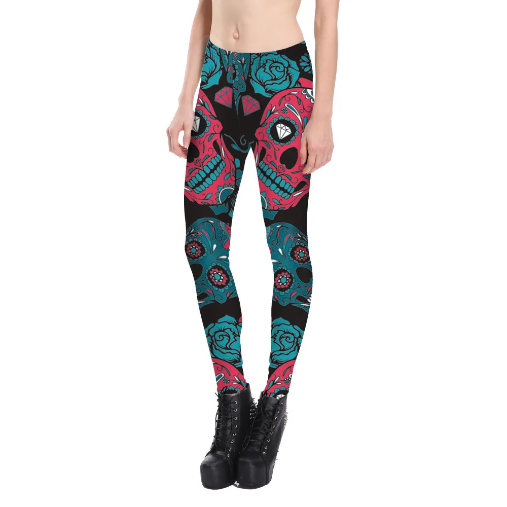 Новинка 2017 г. женские леггинсы для фитнеса со стразами и принтом черепа