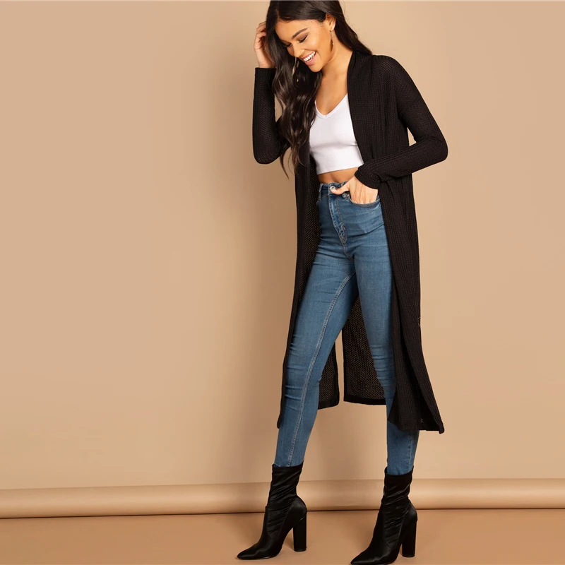 SHEIN Длинный Демисезонный Кардиган Повседневный Кардиган С Длинными Рукавами