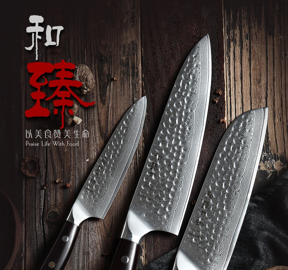 HEZHEN 3 шт. Набор ножей VG10 острый нож сантоку шеф-повара Nakiri Универсальный нож дамасская сталь кухонный нож для рыбы и мяса аксессуары для приготовления пищи