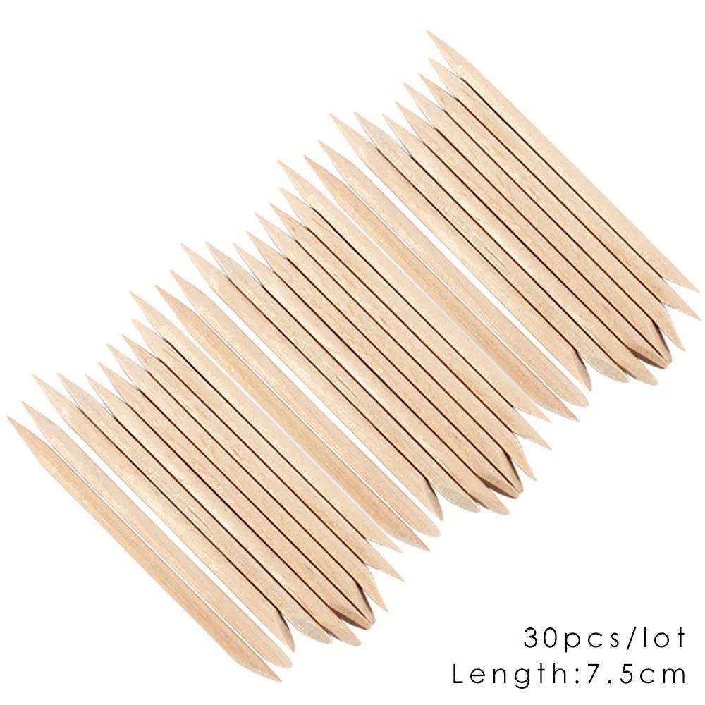 30pcs S Оранжевая деревянная палочка двусторонняя для ногтей дизайн кутикулы толкатель средство для снятия маникюра, педикюра Уход за ногтями Набор инструментов LA709 - Цвет: 30pcs S