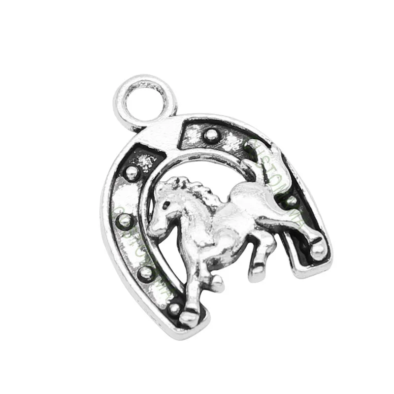 

40pcs- Antique Silver Horse and Horseshoe Charms Pendant 23x18mm