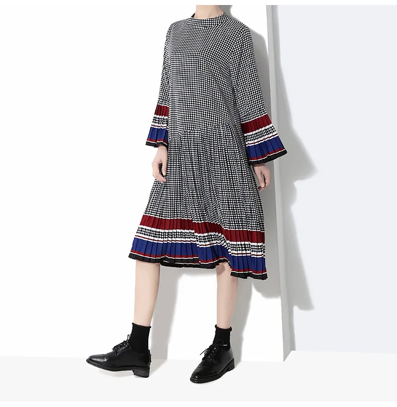 

Vadim Sale O-neck Regular Ankle-length Natural Vestidos Mujer Plus Size Women free Shipping Spring 2021 New Midi Dress Pleated