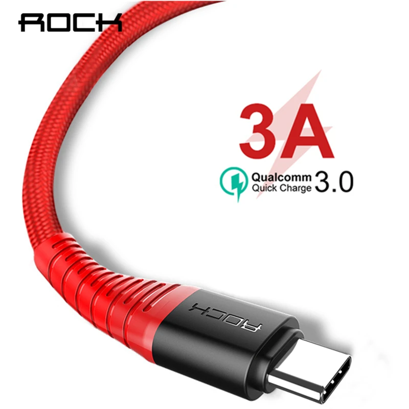 ROCK Hi Tensile 3A Quick Charge 3 0 usb type C Xiaom Redmi Note кабель для samsung USB зарядное устройство 1 м 2
