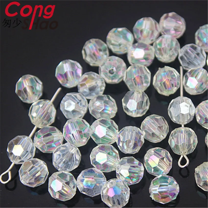 

Cong Shao 300Pcs 8mm AB Clear Net surface Ball Hole Beads Acrylic Charm Beads For DIY Bracelet beads Wedding Dress Button CS88B