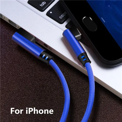 0,25 м/25 см короткий 90 градусов тип-c Micro USB 8Pin зарядный USB кабель L форма USB-C Кабель зарядного устройства для samsung huawei iPhone 6 7 8 - Цвет: For iPhone Blue