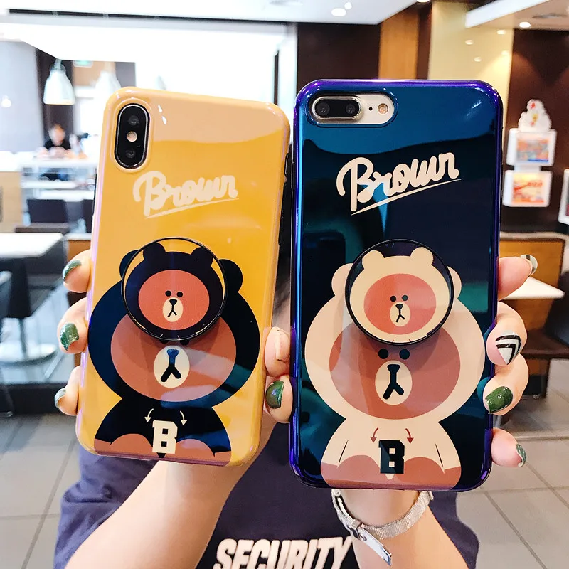 Cute cartoon Doraemon brown bear Stand Holder blue light IMD soft TPU back cover for iPhone 6 6s 7 8 plus X Xs case |