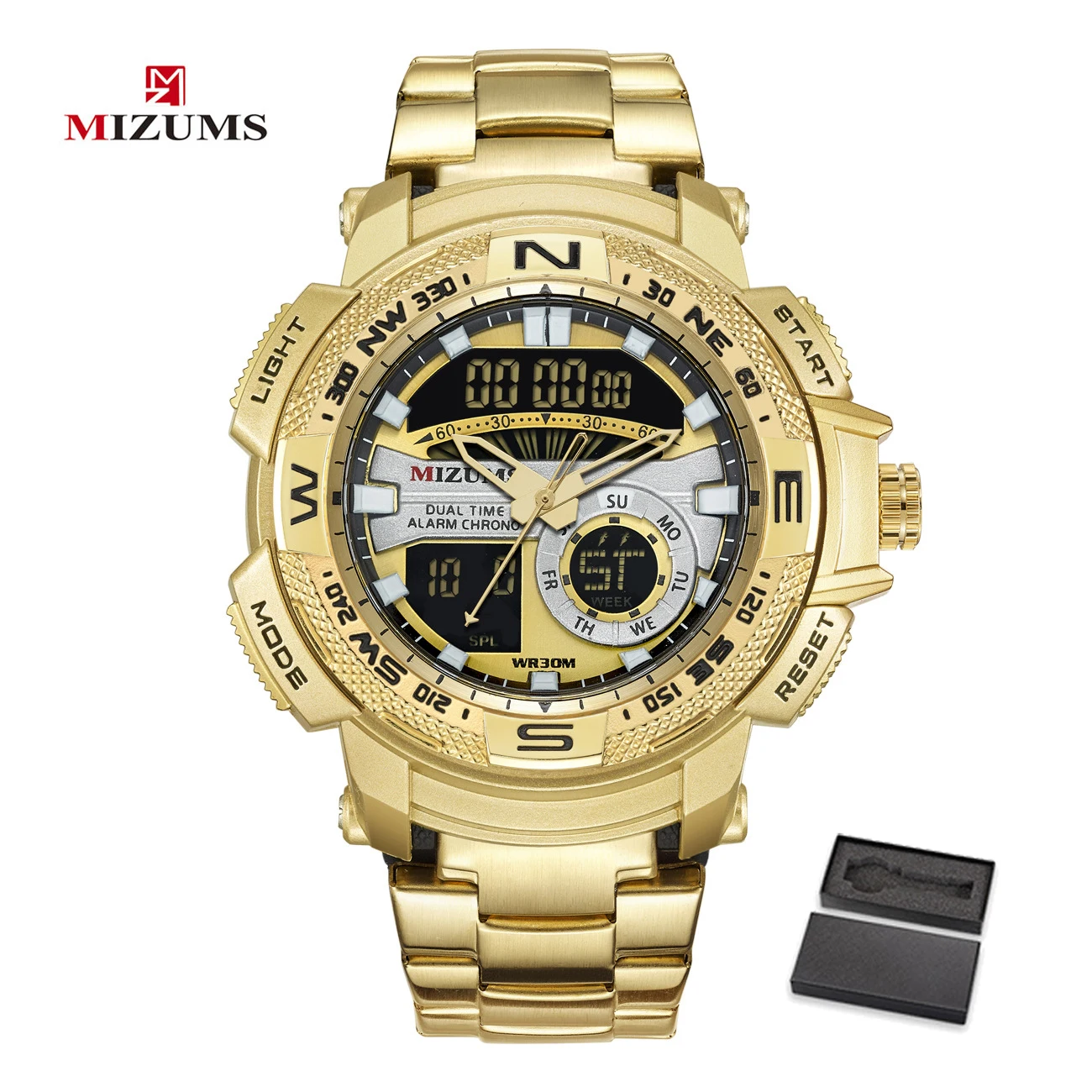 MIZUMS GOLD BOX Mizums Мужские Аналоговые Военные Спортивные Цифровые кварцевые часы водонепроницаемые брендовые роскошные мужские наручные часы мужские часы Relogio Dourado Masculino - Цвет: MIZUMS GOLD BOX