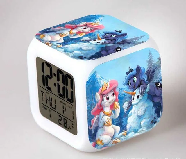 My Little Pony Ночной светильник светодиодный 7 цветов с меняющейся вспышкой цифровые будильники для спальни часы для пробуждения радужные тире reloj despertador - Цвет: Красный