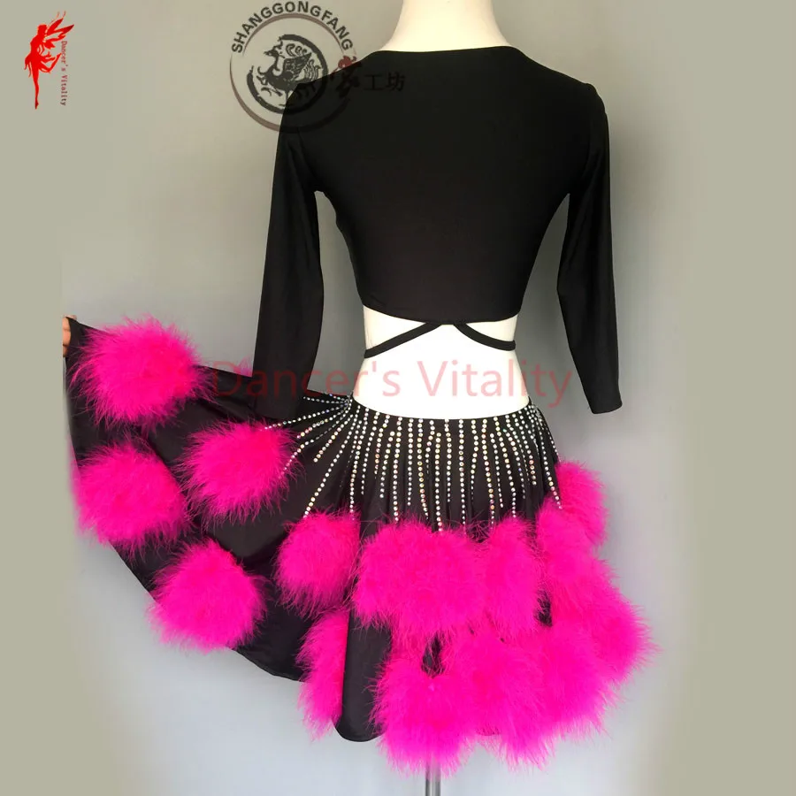 

Women performance latin dance clothing hand made flowers top+skirt 2pcs latin dance suit for girls latin dance clothes suit