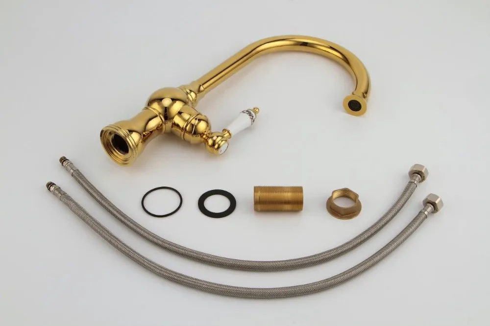 Бесплатная доставка Золотой смеситель с керамической ручкой для ванной комнаты