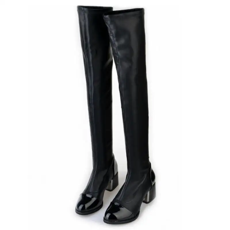 Модные эластичные тонкие сапоги до колена в европейском и американском стиле