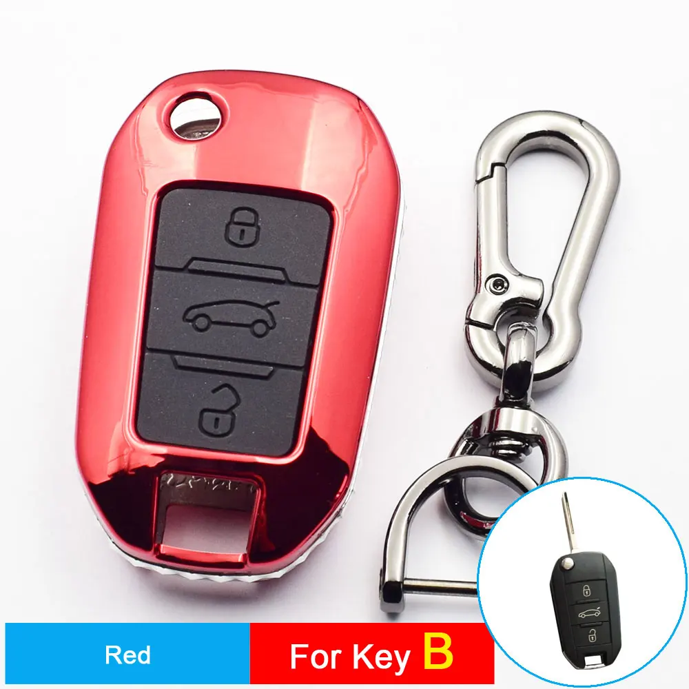 Red-Key B Карбоновый чехол для автомобильного ключа для Citroen C4 Grand Xsara Picasso C5 Elysee C-quarttre C3 XR Berlingo кактус Пежо чехол дистанционного брелока сумка - Название цвета: Red-Key B