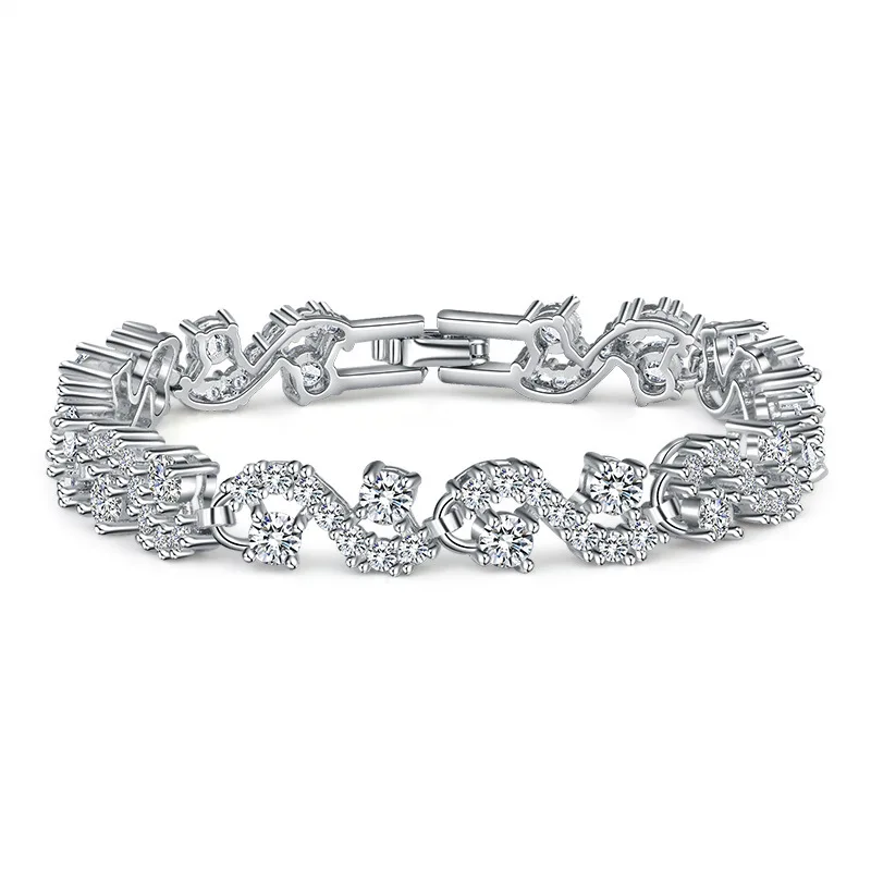 S волнистый узор браслет цепочка кристалл циркон камень браслеты с инкрустацией