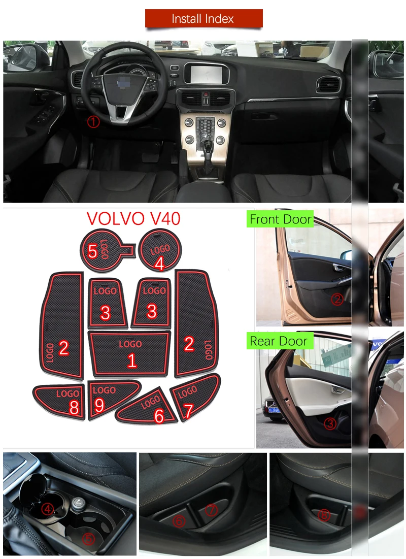 Противоскользящий резиновый коврик для VOLVO V40 подушка чашки V40CC CC Cross Country R дизайн