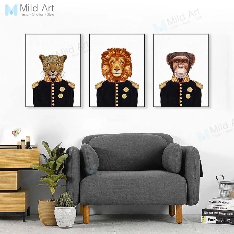 

Vintage Hipster Uniform Animals Dog Deer Lion Poster Prints Nordic Living Room Wall Art Pictures Home Bar Decor Canvas Paintings
