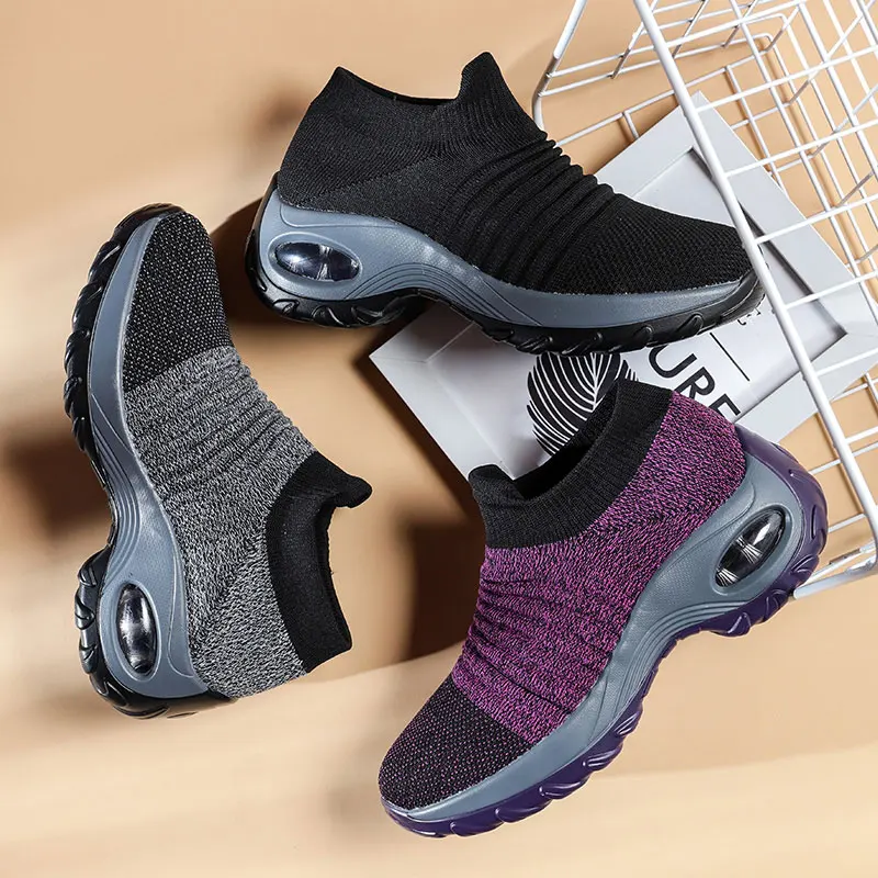 MWY Flats Shoes Women Incresed Socks Sneakers Schoenen Vrouw Slip on Shoes For Women Breathable Outdoor Casual Walking Shoes