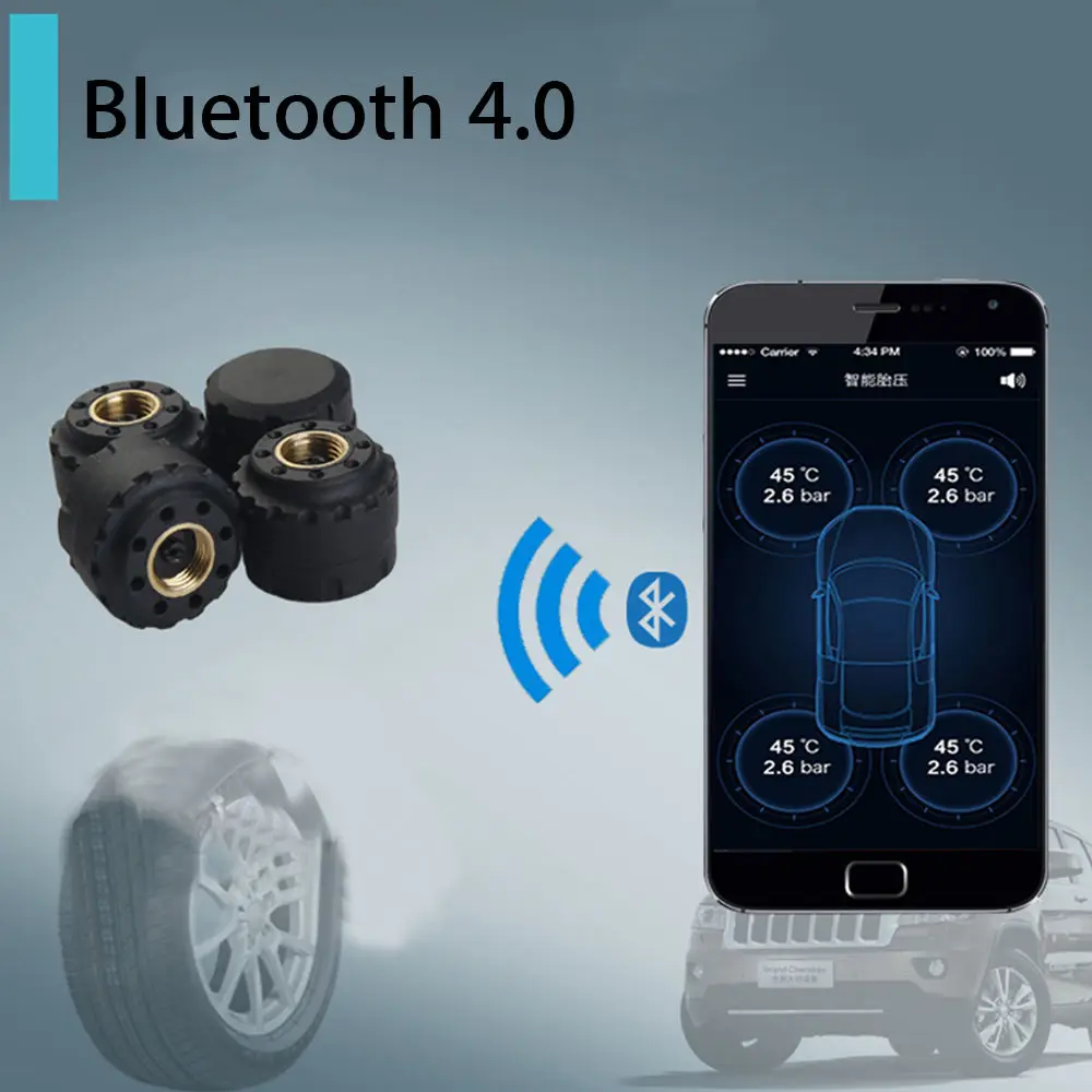 Bluetooth V4.0 автомобиля Беспроводной TPMS шин Давление Мониторы Системы внешний Сенсор