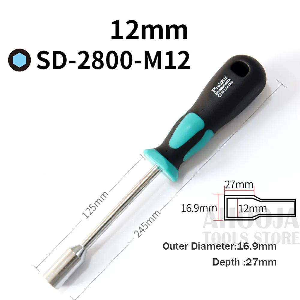 M12 Pro'sKit Полый Вал Гайка Отвертка шестигранный ключ Отвертка ручные инструменты 7-18 мм металлический торцевой ключ для шестигранной гайки - Цвет: M12