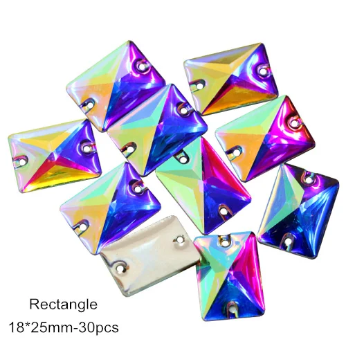 Rectangle 18x25mm Смола всех форм кристалл AB смолы Круглые пришивные стразы с плоским основанием пришивные стразы для одежды B3688 - Цвет: Rectangle 18x25mm