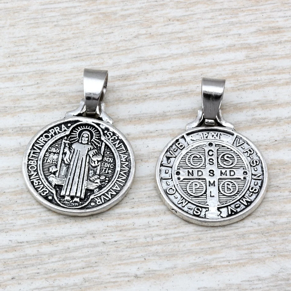 Hot ! 100pcs Saint Benedict Medal Alloy Charms Big Hole Beads Fit European Charm Bracelet Jewelry 18 X27MM | Украшения и